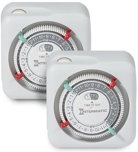 Intermatic TN111K 15-Amp Indoor Timer - Versatile 24-Hour Control - Easy Manual Override and Single 2-Prong Design (2 Pack)