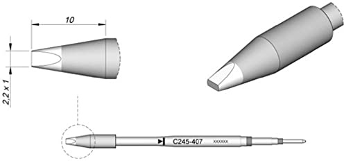 JBC Lötspitze Serie C245 Meißelform, C245407/2,2 x 1,0 mm, gerade, High Thermal C245407 (Lötkartusche 2045 2245 Loetkartusche Loetspitze Lötpatrone Loetpatrone Meißelspitze C245 bleifrei)
