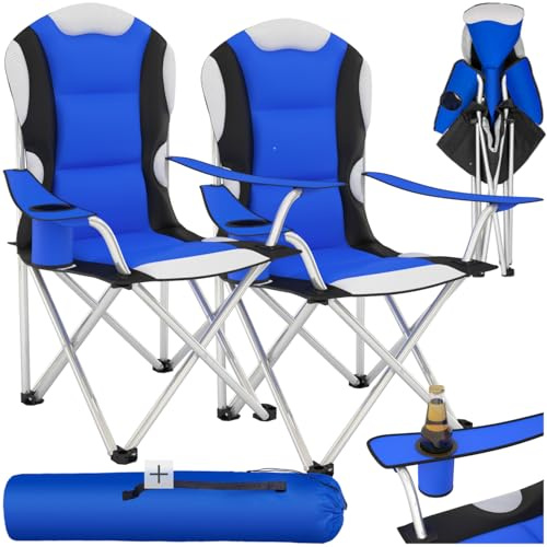 tectake Chaise de Camping Fauteuil Pliable avec Porte-Boisson et Sac de Transport - Rembourrage en Mousse -diverses Couleurs et Tailles au Choix- (Bleu (2 pièces)) Ø Cadre: Environ 19 mm