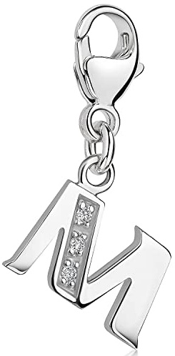 Buchstaben Anhänger Silber 925 mit 3 Zirkonia - Alphabet Charms | Initialen Pendel Element für Armbänder und Ketten aus Sterlingsilber mit Steinen von MATERIA by Matthias Wagner