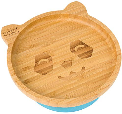 bamboo bamboo Baby Teller Kinderteller, Kindergeschirr mit Saugnapf, Sugnapf Teller Baby ab 6 Monaten (Panda, Blau)