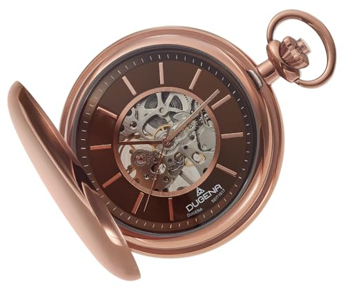 Dugena Herren-Taschenuhr 4460977-1, Savonette, Handaufzugswerk, skelettiert, Bronze, mit Mineralglas und Indexe, 51 mm