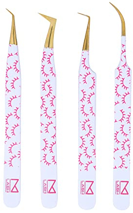M Lot de 4 pinces à épiler professionnelles pour extensions de cils - Pointe en fibre - Acier japonais - Grip diamant - Lot de 4