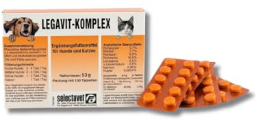 Selectavet LEGAVIT-KOMPLEX | 100 Tabletten | Diät-Ergänzungsfuttermittel für Hunde & Katzen | Unterstützung der Leberfunktion