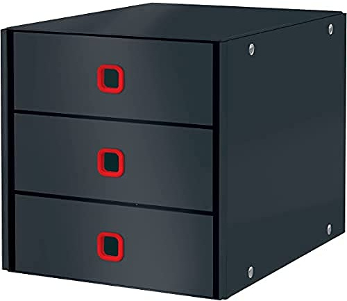 Leitz Click & Store Förvaringsbox med 3 Lådor, A4-format, Förvara Viktiga Papper och Dokument, Hopfällbart Lådskåp i Kartong För Hemmet / Arbetsplatsen, Cosy-kollektionen, Mörkgrå, 53680089