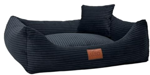 Leo4dog Hundebett Cord Waschbar Bezug Für kleine mittelgroße und große Hunde Hundekissen Hundesofa Hundekorb (Schwarz, XXL 130x100)