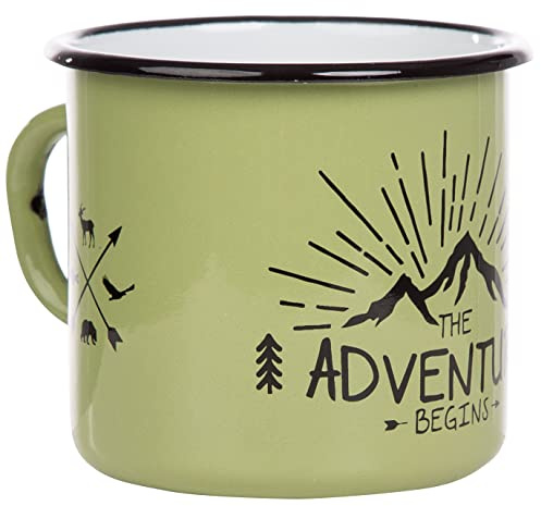 MUGSY Taza esmaltada The Adventure Begins, 330 ml, diseño retro, color verde