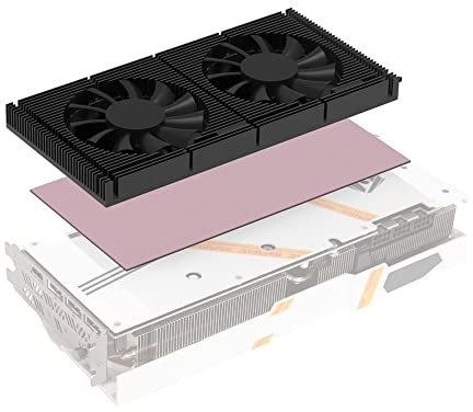 GPU Backplate Memory Radiator Aluminum Heatsink Cooler with Dual 70mm 4Pin PWM Cooling Fan and 1.2mm 7W Thermal Pad for Graphics Card RTX 3090