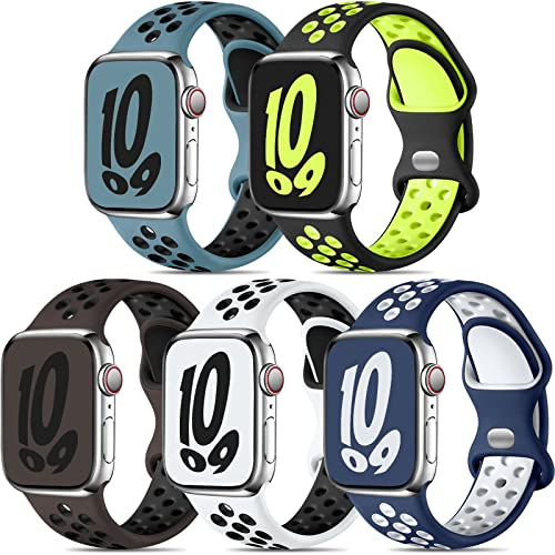 Dirrelo 5 Pack Sport Straps Compatible with Apple Watch Strap 45mm 44mm 46mm 49mm 42mm Men, Soft Breathable Silicone Wristband for iWatch Series 11 10 9 8 7 6 5 4 3 2 1, SE 2 3, Ultra 2 3, D-L