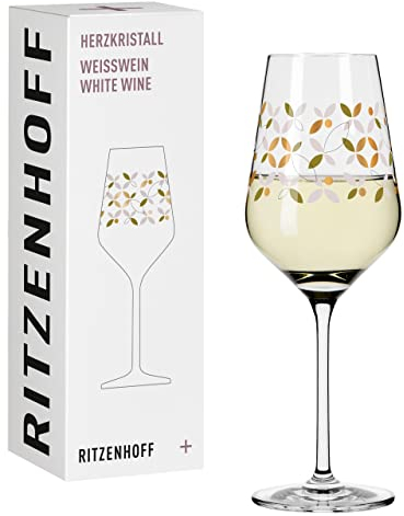 RITZENHOFF 3011009 Bicchiere da vino bianco 300 ml - Serie Herzkristall No. 9 - Bicchiere con motivo floreale in oro rosa - Made in Germany