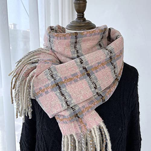 WLLDDDIU Schal Damen-Schal Aus Kaschmir-Feeling, Weicher, Dicker, Warmer Rosa Schal, Retro-Tartan, Wickelschal, Winter-Deckenschal, Elegante Stola, Mode Für Damen Und Mädchen