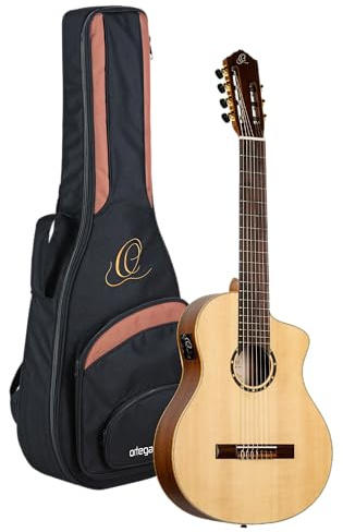 Ortega Guitars Chitarra da concerto a 7 corde – Family Series Pro – Elettroacustica – Abete e Sapele con finitura satinata naturale – Custodia inclusa (RCE133-7)