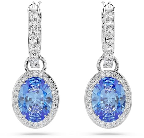 Swarovski Una Drop-Ohrhänger, Blaue und Rhodinierte Ohrringe mit Strahlenden Swarovski Kristallen