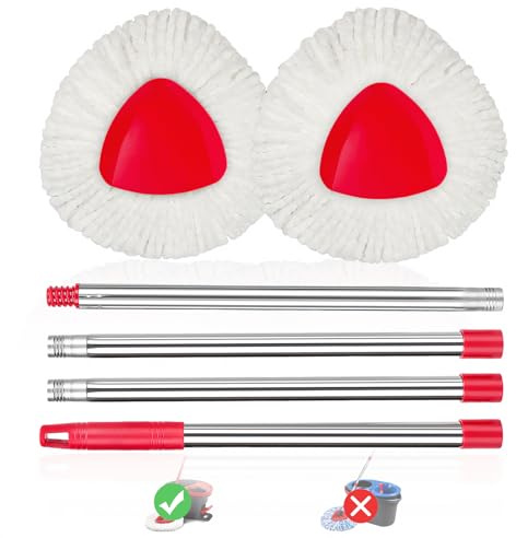 Adaptedfor O-CEDA EasyWring Lot de 2 balais à franges en microfibre – Poignée réglable, base, tête de balai rotative, 2 recharges de serpillère en microfibre, 1 housse de tête de balai triangulaire et