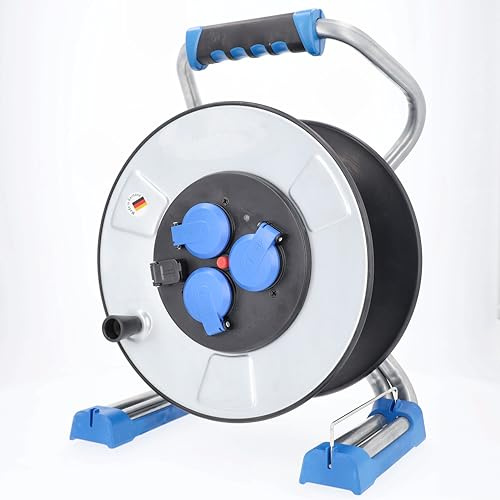 as - Schwabe IronCoat Xperts Kabeltrommel leer | für ca. 50 m Kabel, Außenbereich IP44, 3 Schutzkontaktsteckdosen, USB, Schutz vor Stromschlägen, Made in Germany