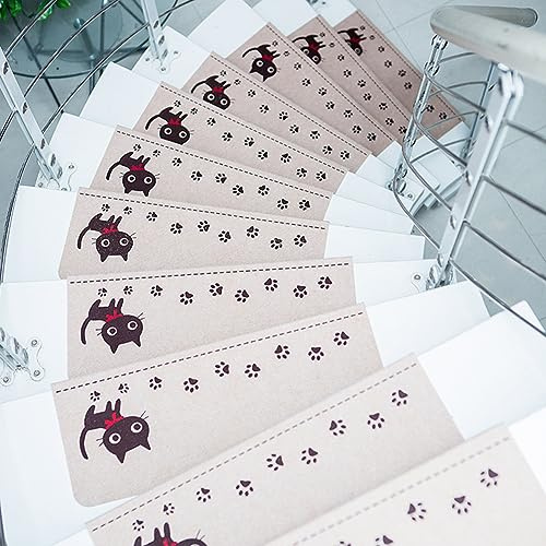 Treppenstufen Matten 7er Set Modern Stufenmatten Innen 55x22cm Rutschfeste Teppich Treppenteppich Selbstklebend Stufenteppich Innenbereich Bedruckte Treppenmatte für Kinder, Ältere und Hunde C 55x22cm