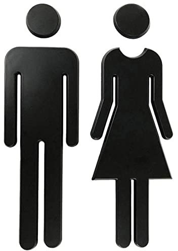 Panneaux de toilettes, panneaux de porte de WC en acrylique tridimensionnels 3D for hommes et femmes, panneaux de porte de toilettes for hôtels, bureaux, restaurants (Size : BLACK)