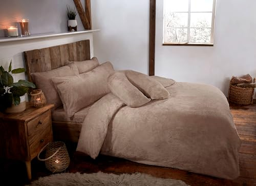 Littens Luxury Mink Brown Teddy Fleece Fur Soft Cosy Single Bed Size Duvet Quilt Cover Set Including Pillowcase, Bedding, Linen, Thermal Warm Energy Efficient (135cm x 200cm)