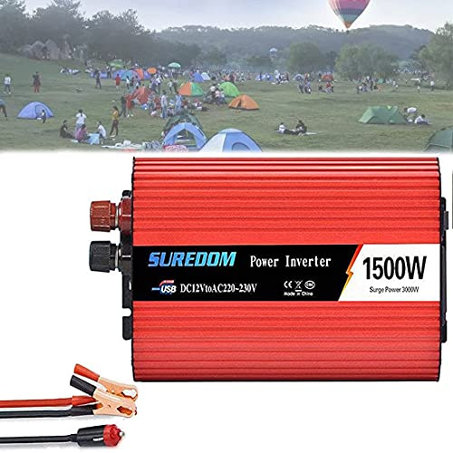 Onduleur de Puissance 1000 W 1500 W 2000 W 12 V 24 V à 110 V 220 V, onduleur de Voiture à Onde sinusoïdale, Prises CA universelles, pour Camping, Voyage, Camping-Car (1500 V 12 V à 220 V)