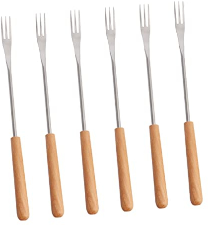 MAGICLULU Fonduegabeln 6 Stück aus Edelstahl mit Holzgriff Hitzeisoliert für Dessert Käse und Grillen
