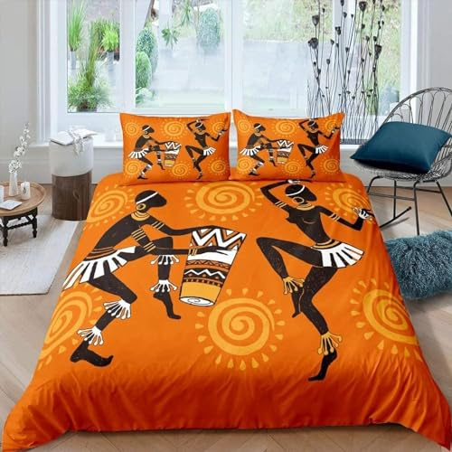 HATEGE 3D Afrikanische Muster Bettwäsche 150x200 Afrika 3 Teilig Weiche Mikrofaser Bettwäsche Afrikanische Muster Bettbezug Set und 2 Kissenbezug 80x80 cm mit Reißverschluss