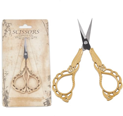 SUNNYCLUE 1 Stück Nähschere Scharfe Stickschere Klein Im Vintage Stil Europäischer Stil Antikgold Edelstahl Orchideenschere Für Stoff Faden Handarbeiten Schneiden Bastelbedarf Heimwerkerwerkzeuge Sche