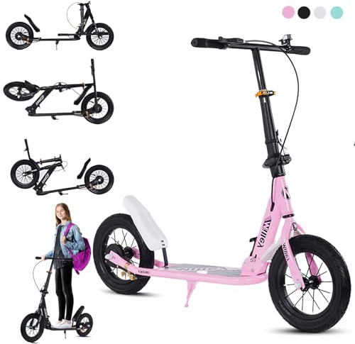 GHBXJX 290mm XXL Big Wheel Scooter Erwachsene 150 kg Tragkraft City Roller, Klappbarer Cityroller mit Handbremse und Bremse, Tretroller Kinder ab 6, Kickscooter für Erwachsene und Kinder,Rosa