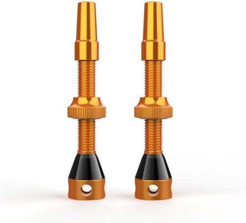 SHREDR. Kingpin Tubeless Ventile Set | Presta Ventile für Schlauchlos-Reifen | Superleichtes Alu, französisches Ventil Gold | Für Normale Tubeless-Felgen (Orange, 44mm)