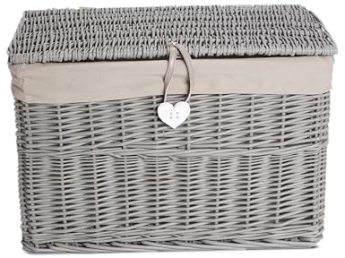 Wickerfield Small Grey Willow Storage Trunk, Wicker Hamper with Lid & Liner