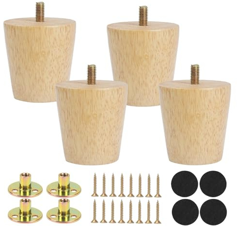 Luabue 4 Pièces Pieds de Meuble en Bois Massif 6CM pour Canapé, Pieds Meubles Bois Rechange pour Sofa Lit Tiroir Fauteuil Table de Nuit Armoire