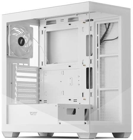 darkFlash ATX Mid-Tower PC Case, Pre-Install 1 PWM Fan Computer Case, Full View Dual Tempered Glass Gaming PC Case, Type C Port (1 Non-LED Fans, White)
