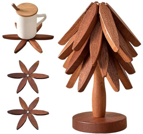 AstraGlam Baum Untersetzer Set – Hitzebeständige Holz Topfuntersetzer, Kreative Baumform Coasters für Küche, Tischdekoration und Schutz von Oberflächen