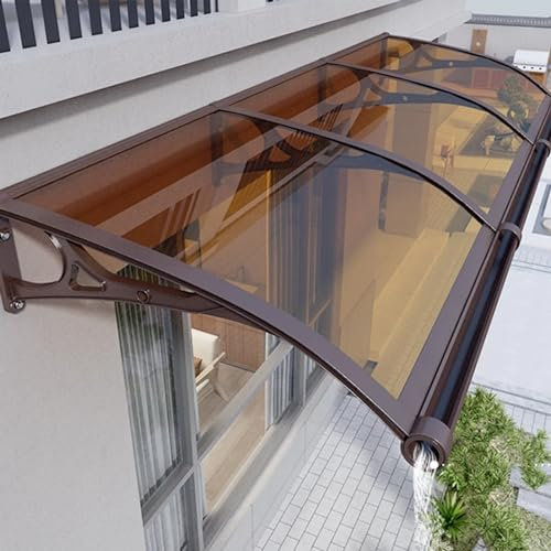 Modernes Design, braune Polycarbonat-Fenster- und Türmarkise mit großem Waschbecken, Vordertürvordach für Terrasse, Veranda, Vorder-/Hintertür, Outdoor-Markise (60 x 380 cm)
