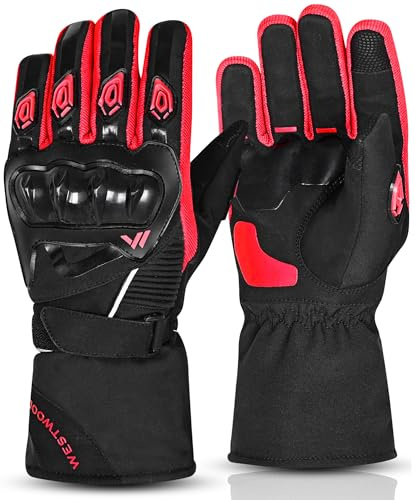 WESTWOOD FOX Waterproof Motorbike Gloves Thermal Winter Motorcycle Gloves Mens Women Biker Gloves Touchscreen Warm Velvet Lining Windproof Riding Gloves for BMX ATV, Mountain Skiing (Royal Red, M)
