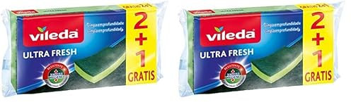 Vileda, spugna da cucina - 2 + 1 gratis, Verde (Confezione da 2)