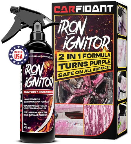 Carfidant Iron Ignitor - Iron Remover & Wheel Cleaner - Color-Changing Purple Decon Spray for Brake Dust, Rust, Fallout - Safe on Paint, Rims & Metal - Car Detailing - pH Neutral - 16oz