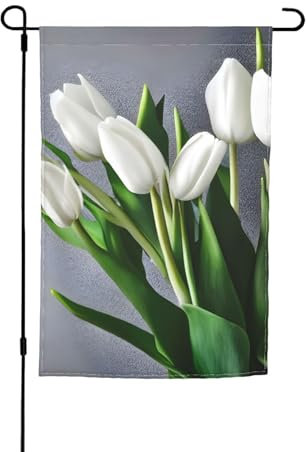 Weiße Tulpen Blumen Druck Outdoor Hofflagge Hausflagge für Gartendekoration Lustige Outdoor-Flagge 30 x 45 cm