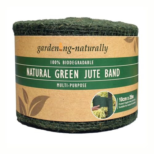 Natural Jute Ribbon Roll - 10cm Wide x 25m Length - Biodegradable Garden Twine for Plant Support and Crafts (Green)