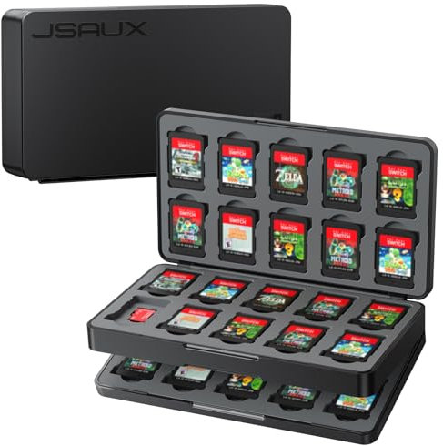 JSAUX Game Card Case for Nintendo Switch 2 (2025), Switch OLED & Lite, 40-Slot Hard Shell Storage Holder for 40 Game Cartridges & Micro SD Cards, Compact Travel Gaming Card Organizer Box - Black
