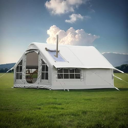 Tienda de campaña inflable para 6-8 personas, tienda de campaña grande para exteriores, tienda familiar con orificio para horno y bomba de aire, tienda de campaña para 4 temporadas, tienda de campaña