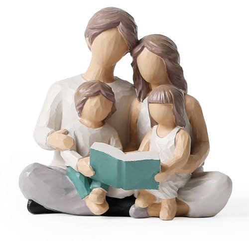 Tagtight Familie mit 4 Lesebuchfiguren, Handbemalte Harz Familie Skulptur Figuren Eltern oder Tochter und Sohn Sammlerfiguren Statue, Geschenke für Geburtstag Thanksgiving Weihnachten Dekoration