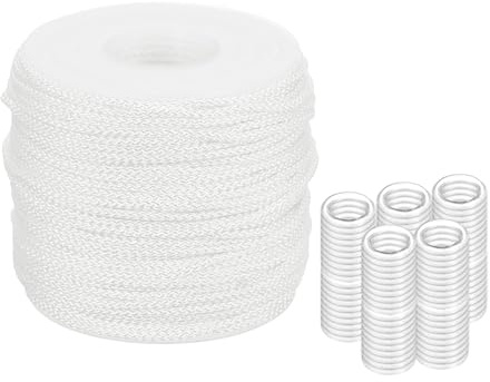 sourcing map 55 Yards Roman Shade Cord with 100Pcs 13mm Roman Curtain Ring, Roman Blind Cord O-Rings Plastic Rings for Roman Curtains DIY Crafts, White