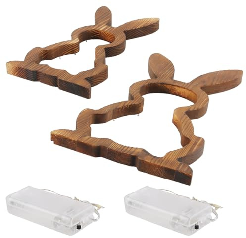 Enwye Coniglietti Pasquali in Legno con Luci, da Appendere con Lucine, Lampada Decorativa a Forma di Coniglietto, Decorazione Pasquale, Giardino, Esterno