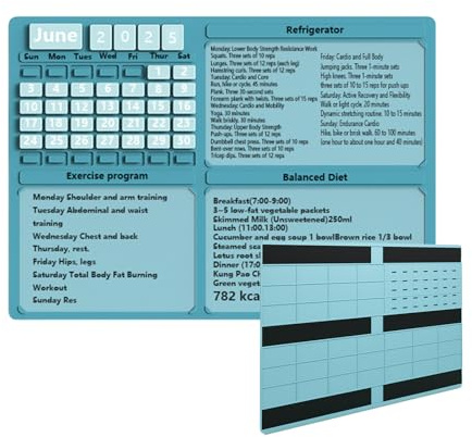 Yhsioaklo Calendrier magnétique pour réfrigérateur | Planificateur de routine d'exercices, planificateur mensuel de repas et d'exercice pour salle de sport, école, courses, achats, suivi fitness
