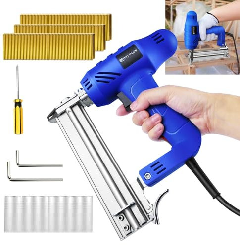 Electric Nail Gun & Staple Gun – 2-in-1 Brad Nailer for Upholstery, Woodworking, Carpets – Fast 60 Nails/Min, Ergonomic Grip, Includes 100 Nails & 300 Staples for Easy DIY Projects