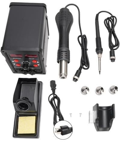 2-in-1 Soldering Station & Hot Air Rework Station with Dual Digital Display, 80W Soldering Iron (200°C-500°C) and 700W Hot Air Gun (100°C-480°C), 3 Nozzles, for Electronics Repair, and More