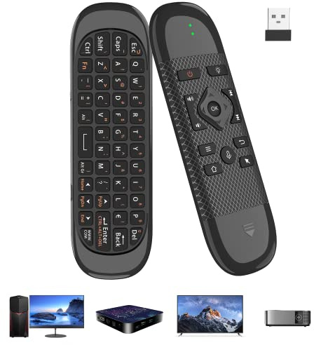 Air Mouse – avec voix, gyroscope 6 axes, Bluetooth, apprentissage infrarouge, télécommande USB, mini clavier sans fil, convient pour Smart TV/Android TV Box/PC/projecteur