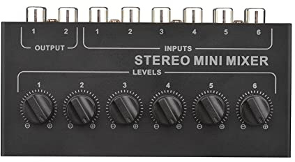 JAVERGGN CX600 Mini Stereo 6 Channel Passive Mixer Portable Audio Mixer 6 in 2 Out Stereo Distributor Volume Control