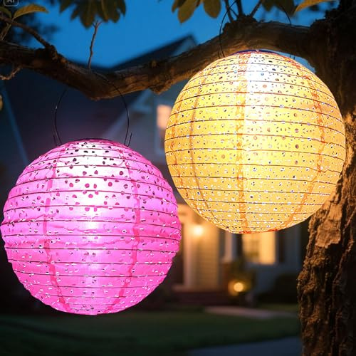 2 Stück Lampions Außen Wetterfest | 30cm Solar Lampions Außen Wetterfest | Lampions Solar Outdoor | Solarlampen für Außen Hängend | Gartenlaterne Solarlaterne für Außen/Garten/Halloween (Set 3)