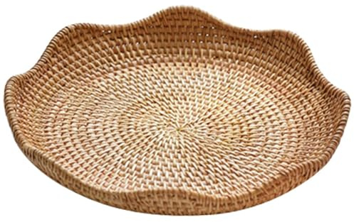 Plateau en Osier et rotin 25 x 4 cm Plateau de Service Rond décoratif en Osier tissé Naturel pour Centre de Table comptoir Cuisine